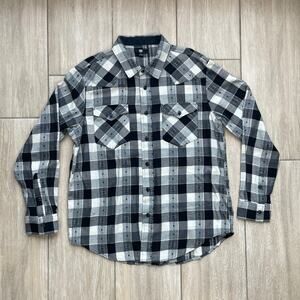 Frye Plaid Flannel Shirt Mens Large Gray Black Cotton Button Up Workwear